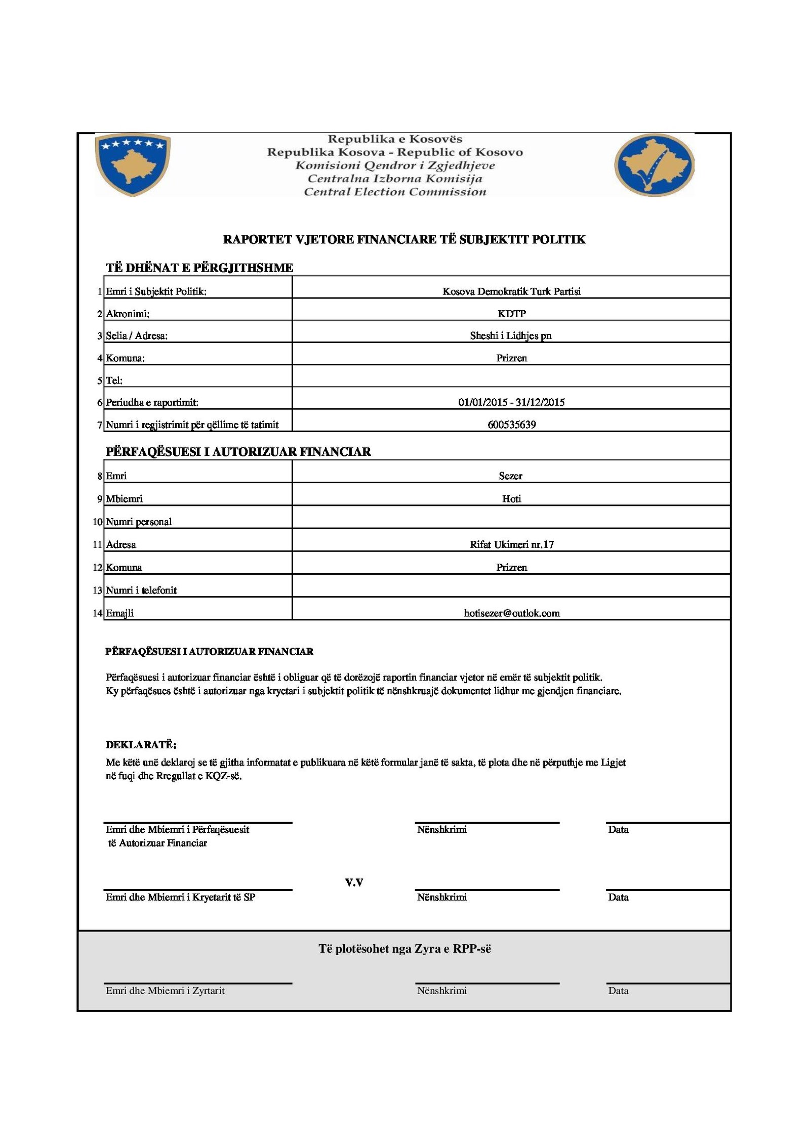 2015 KDTP Finansal Raporu