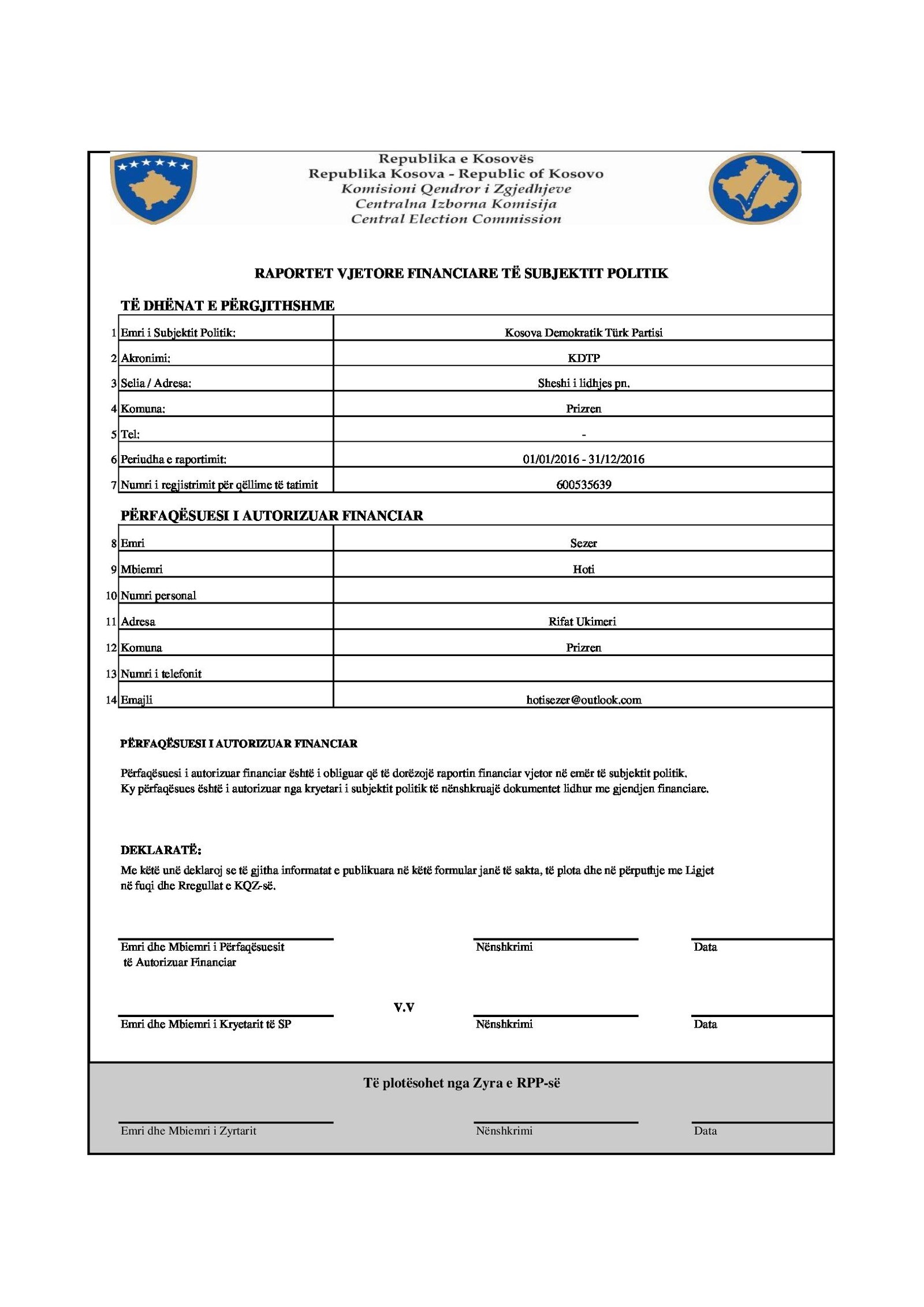 2016 KDTP Finansal Raporu