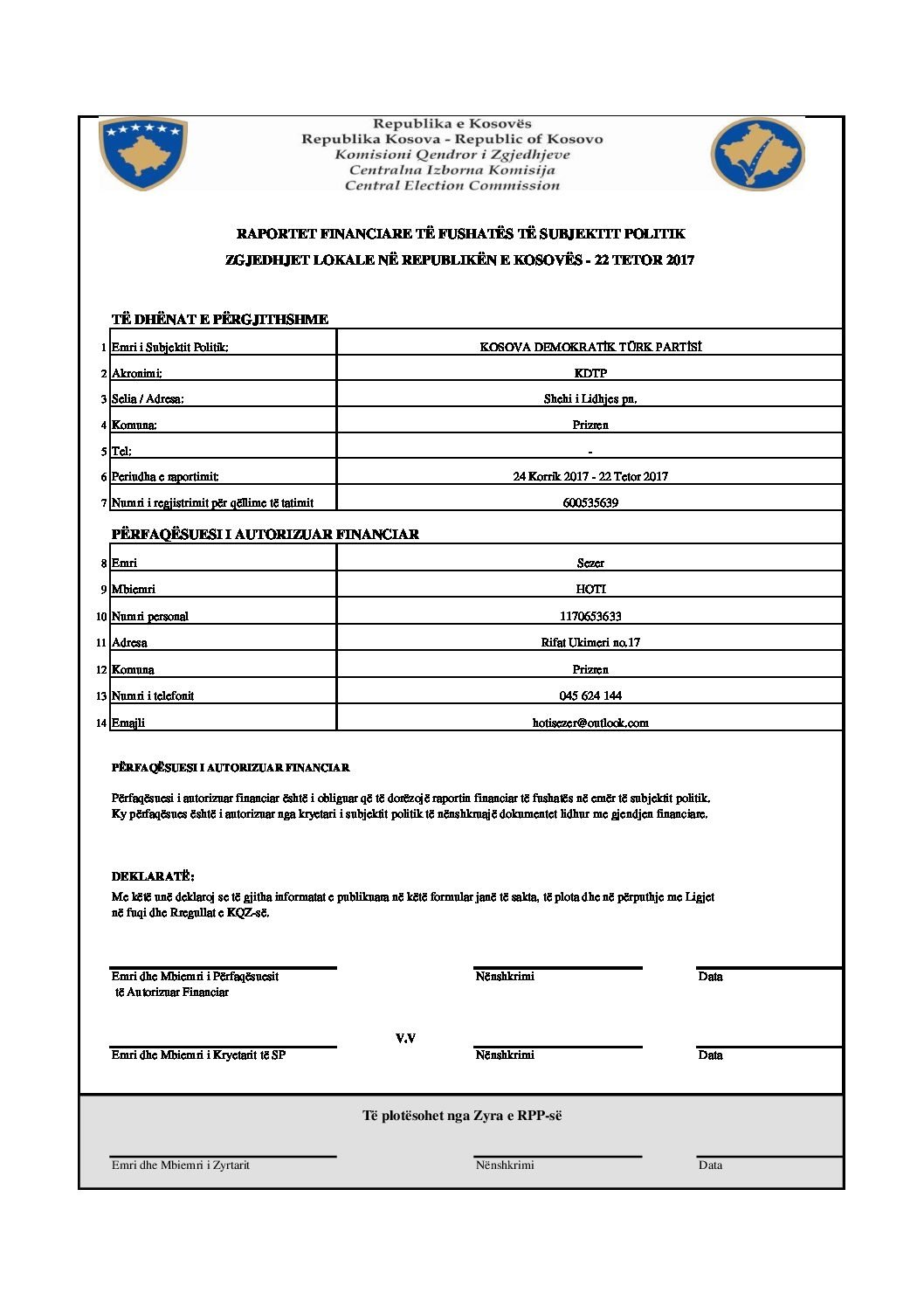 2017 KDTP Yerel Seçim Raporu