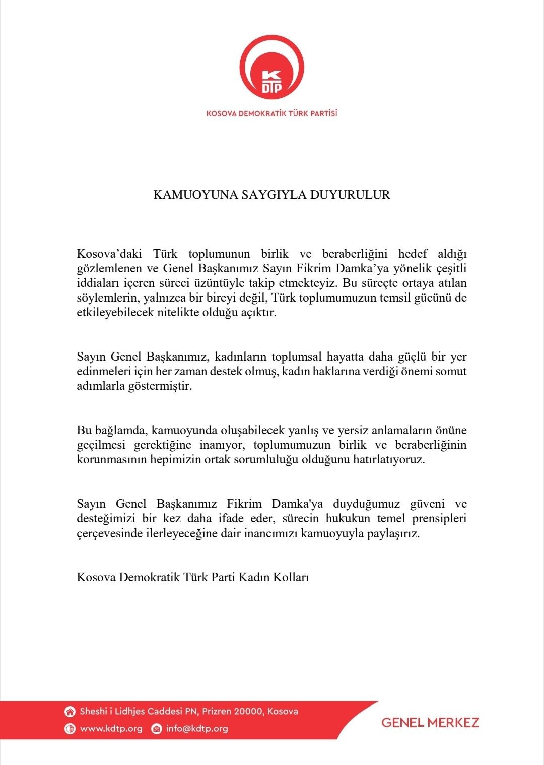 Kadın Kollarımızdan Açıklama